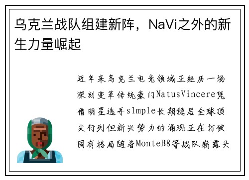 乌克兰战队组建新阵，NaVi之外的新生力量崛起